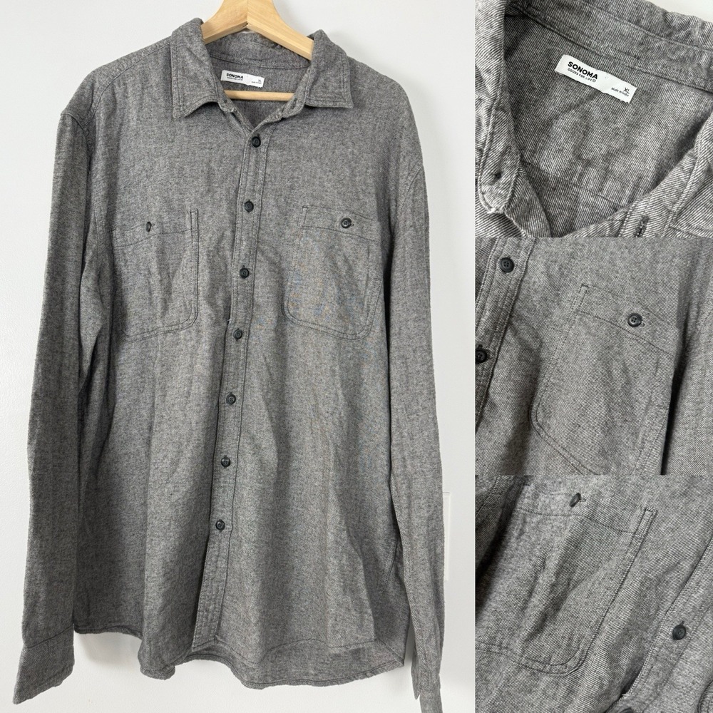 Sonoma Goods For Life Gray Cotton Button Up Shirt Men's SZ XL‎